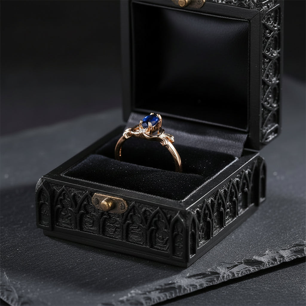 Women's Sapphire Blue Marquise Silver Ring with White Round Zircon Stones - Lovez Aqua© -