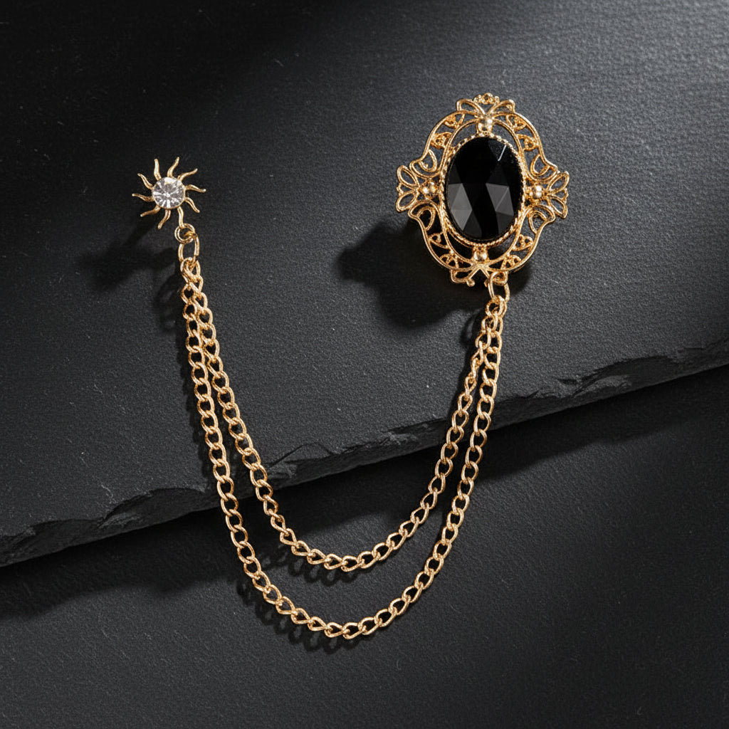 Men's Baroque Rhinestone Classic Chain Link Vintage Lapel Pin Brooch - Lovez Aqua© - Style 16