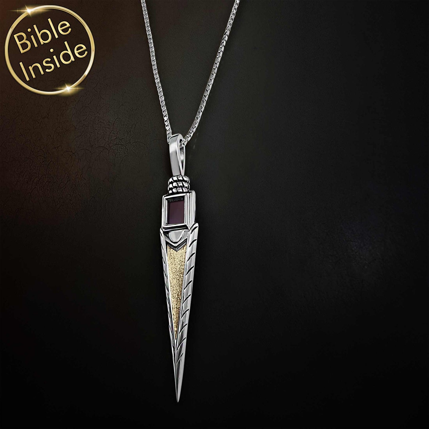 Men’s Religious 925 Stainless Steel Dagger Pendant Necklace With Bible Verse - Lovez Aqua© -