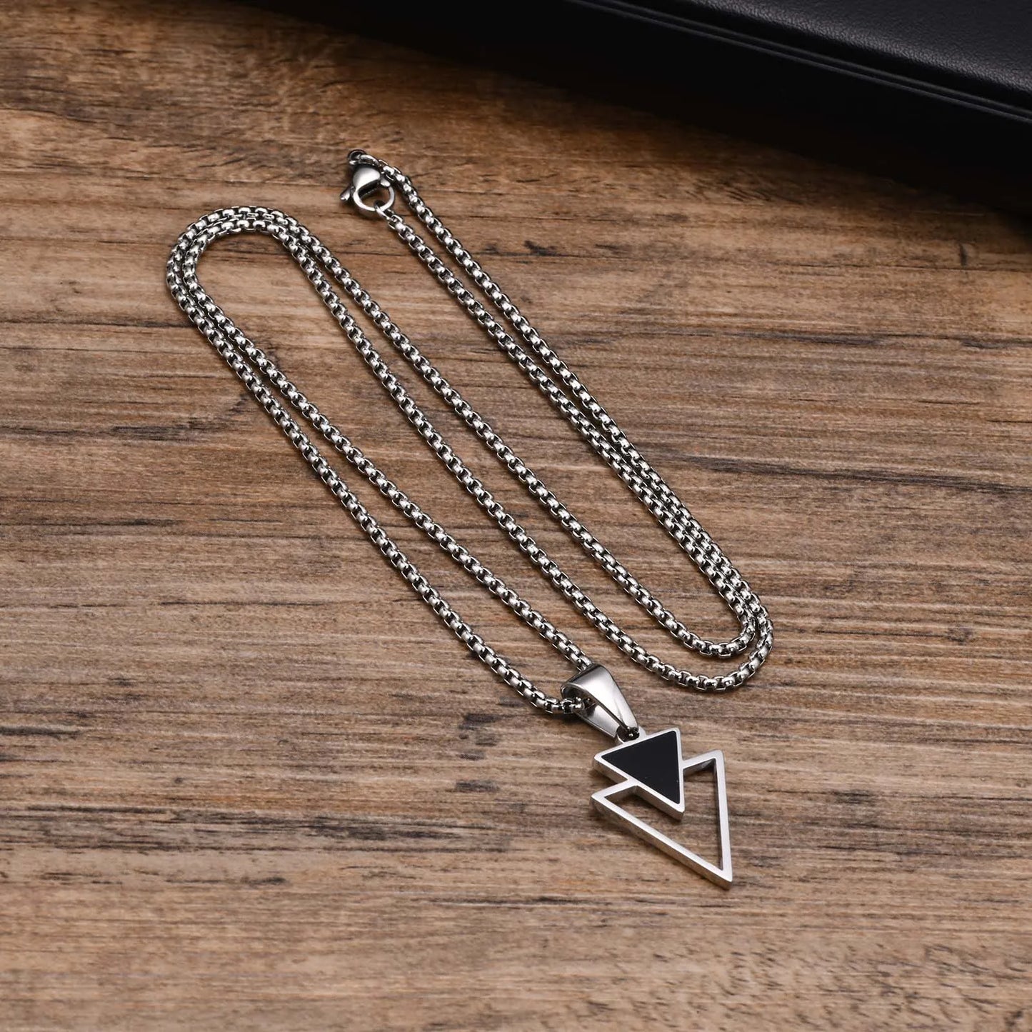 Men's Modern Abstract Minimalist Hollow Geometric Triangle Pendant Necklace - Lovez Aqua© -