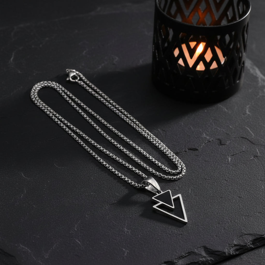 Men's Modern Abstract Minimalist Hollow Geometric Triangle Pendant Necklace - Lovez Aqua© -