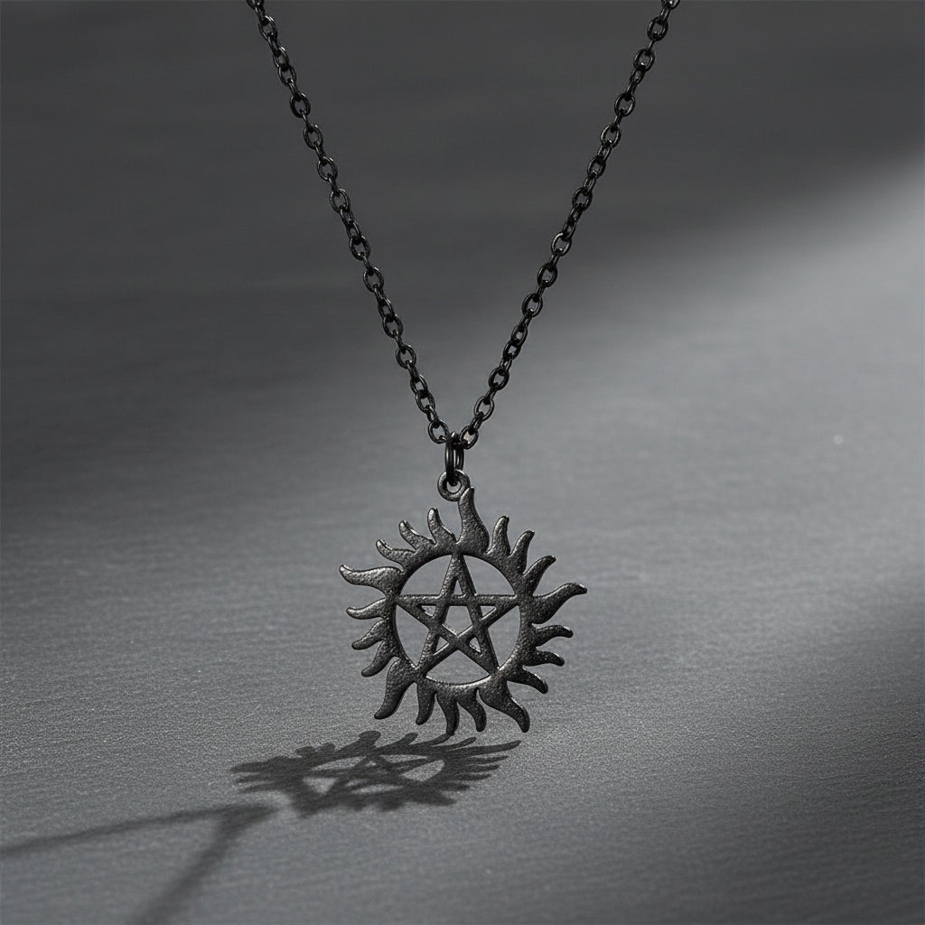 Supernatural Stainless Steel Shining Sun Pentagram Pendant Necklace - Supernatural - Black - Women