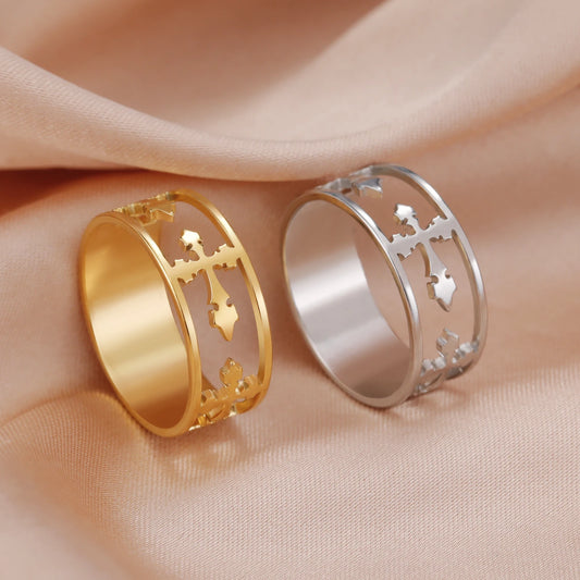Elegant Religious Cross Stainless Steel Unisex Ring - Lovez Aqua© -