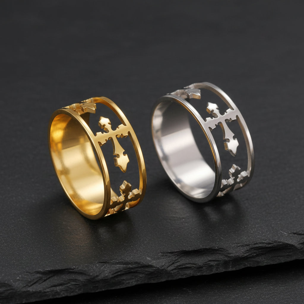 Elegant Religious Cross Stainless Steel Unisex Ring - Lovez Aqua© -
