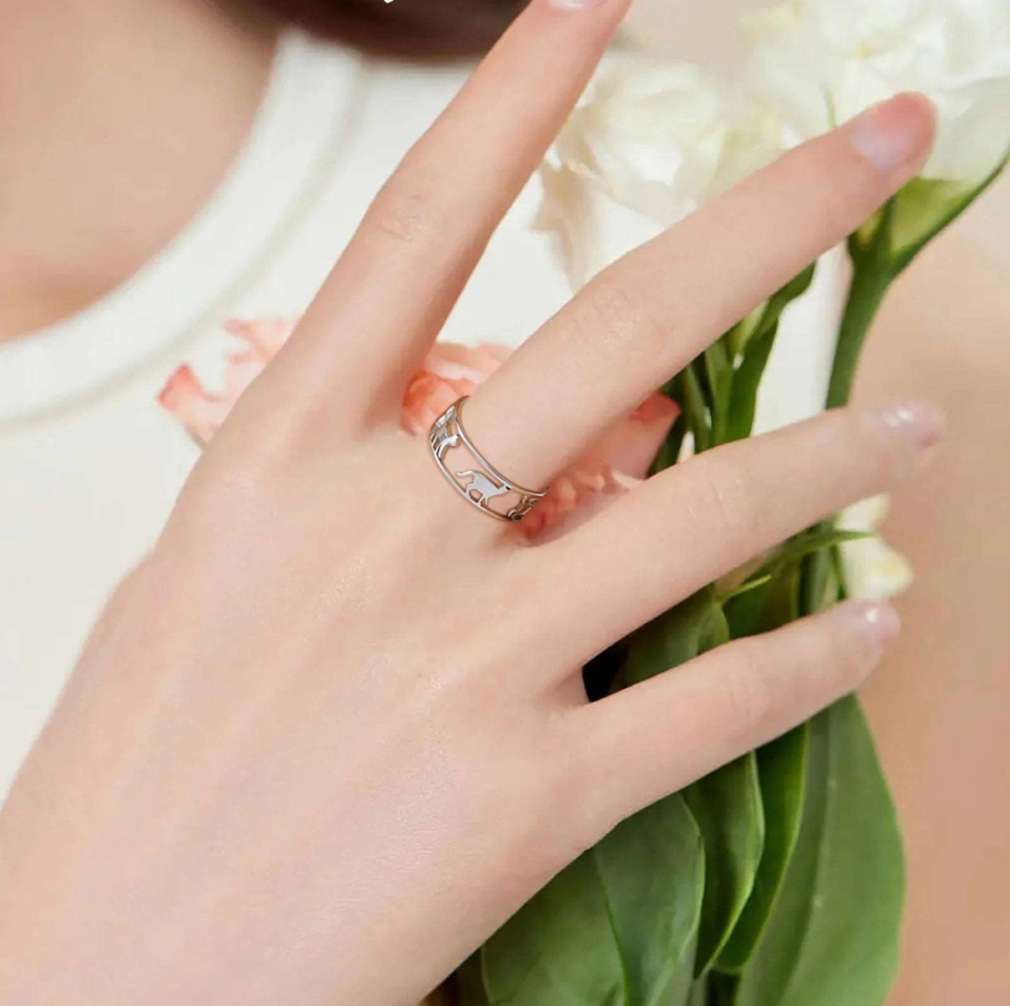 Women's Stainless Steel Gold or Silver Cute Cutout Feline Cats Ring - Lovez Aqua© -