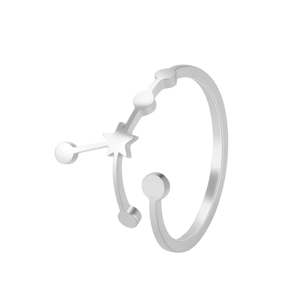 Women's Zodiac Star Signs Constellation Stainless Steel Adjustable Open Ring - Lovez Aqua© - Cancer Steel