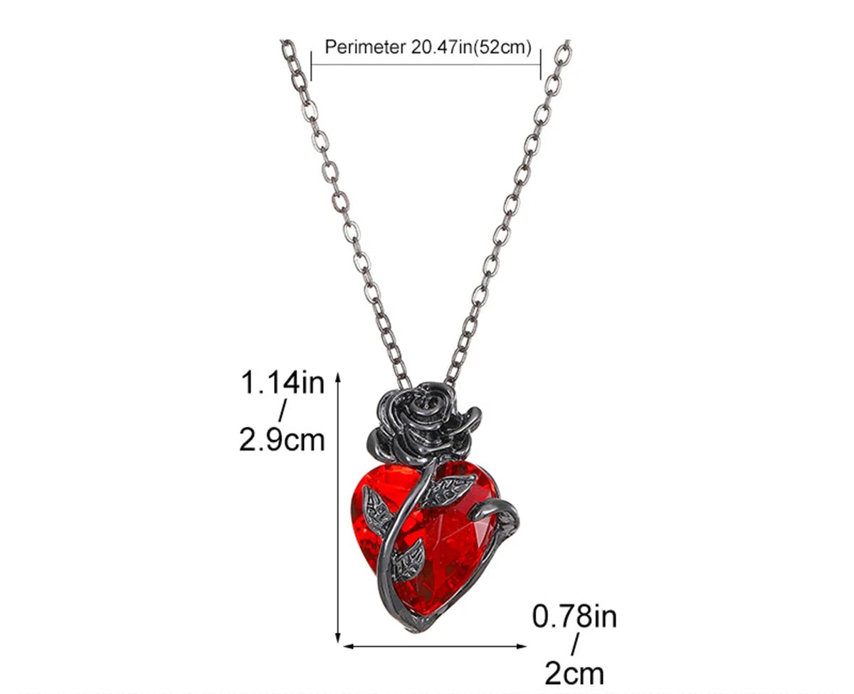 Gothic Blackened Iron Rose Red Love Heart Women's Pendant Necklace - Lovez Aqua© -