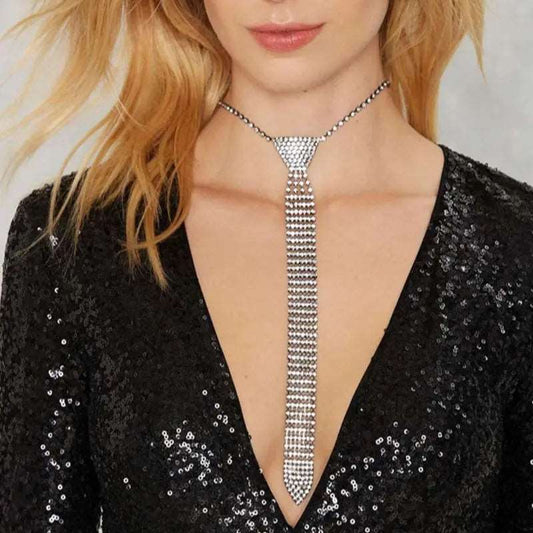Women's Luxury Rhinestone Diamond Collar Necktie Necklace - Lovez Aqua© -