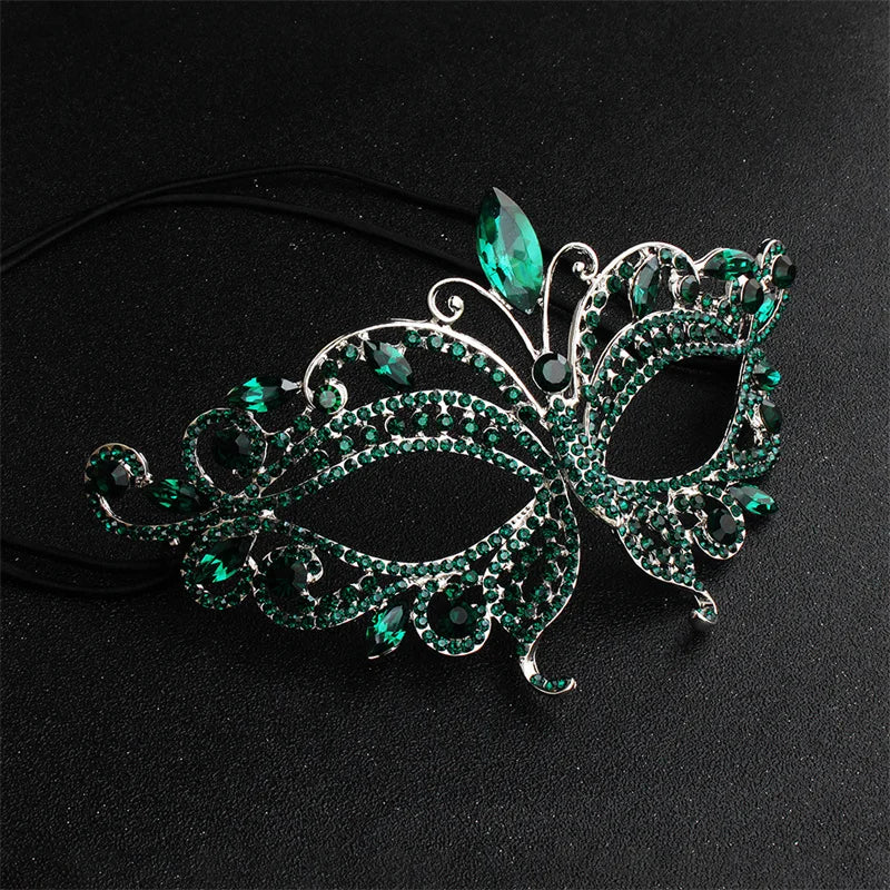 Delicate Crystal Rhinestone Encrusted Filigree Women's Venetian Masquerade Mask - Lovez Aqua© - Green