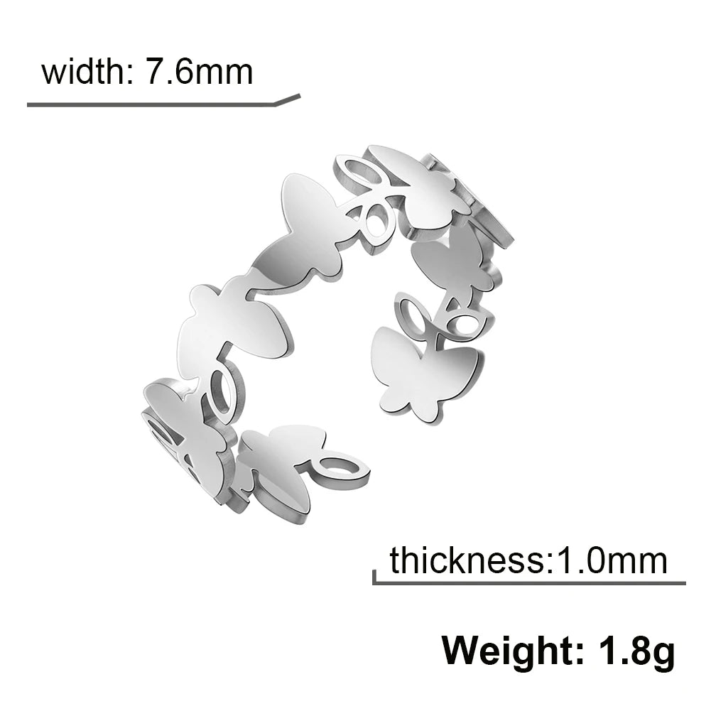 Women's Stainless Steel Gold or Silver Butterfly Open Ring - Lovez Aqua© - Silver 2