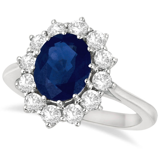 Princess Diana 14K White Gold Oval Blue Sapphire & Diamond Accented Ring - Lovez Aqua© -