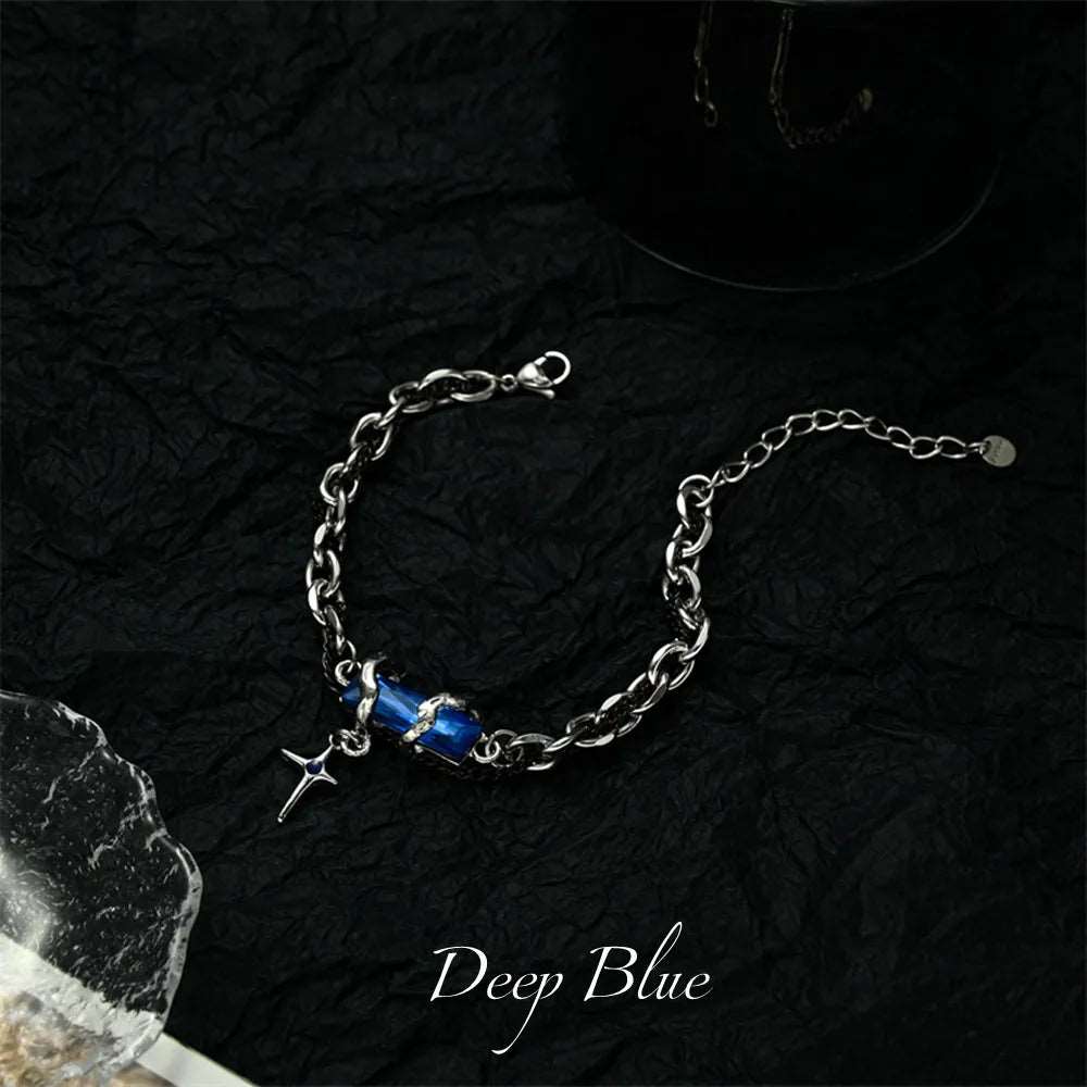Men's Stainless Steel Gothic Retro Black Zircon Star Chain Bracelet - Lovez Aqua© - Deep Blue