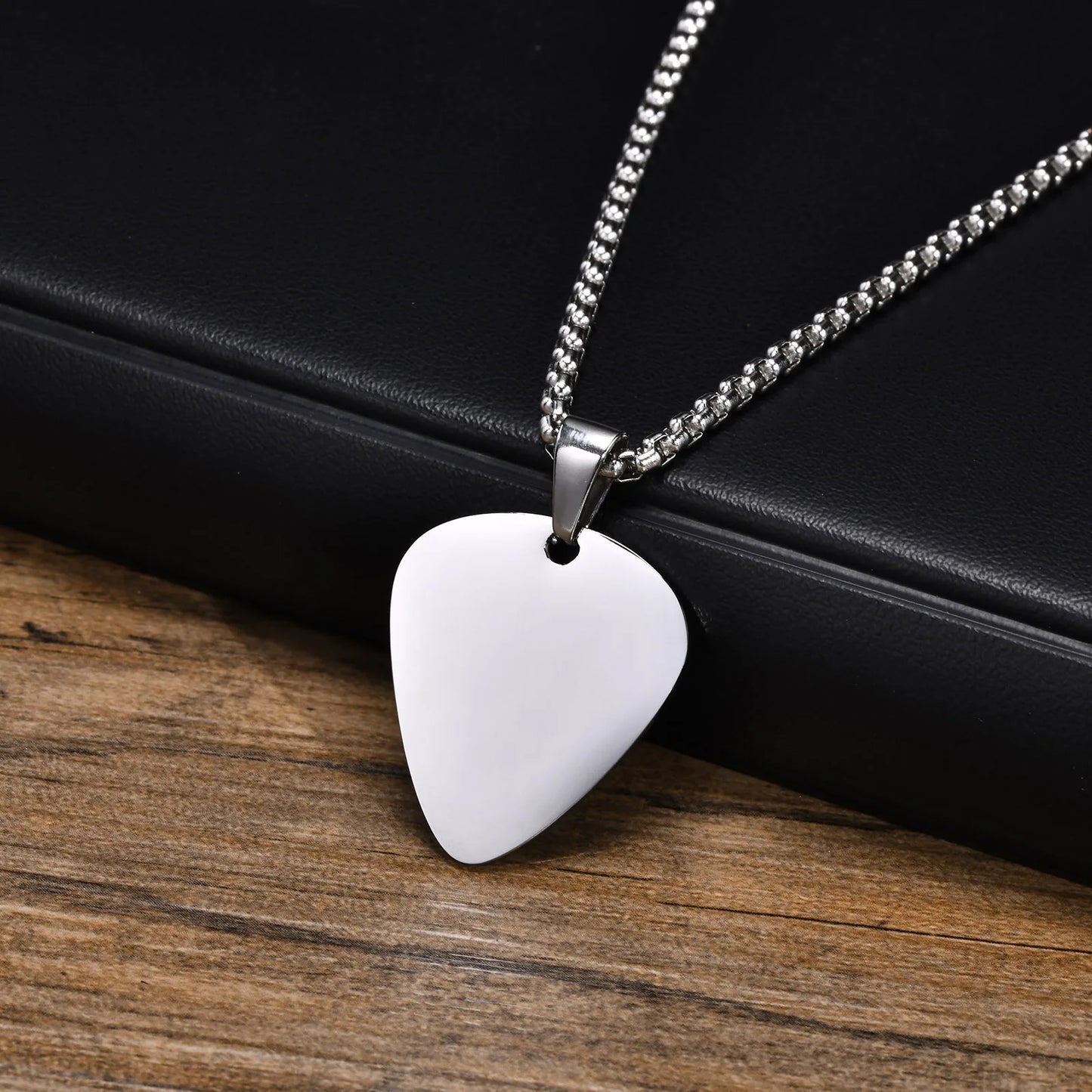 Men's Stainless Steel Guitar Pick Pendant Necklace - Lovez Aqua© - Silver / 55cm