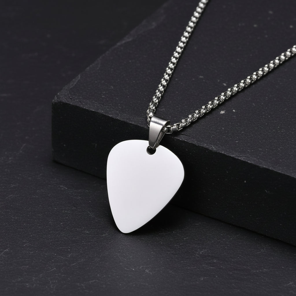 Men's Stainless Steel Guitar Pick Pendant Necklace - Lovez Aqua© - Silver / 55cm