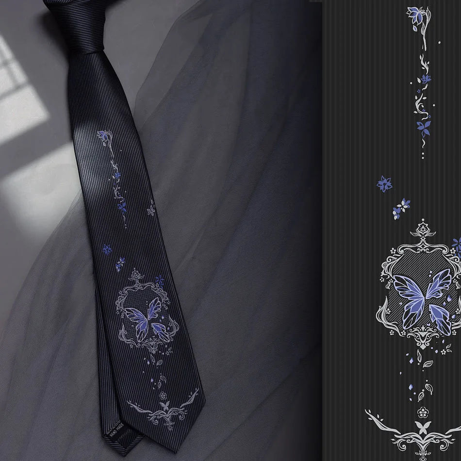 Gothic Japanese Anime Style Black & Purple Broken Butterfly Men's Necktie - Lovez Aqua© -