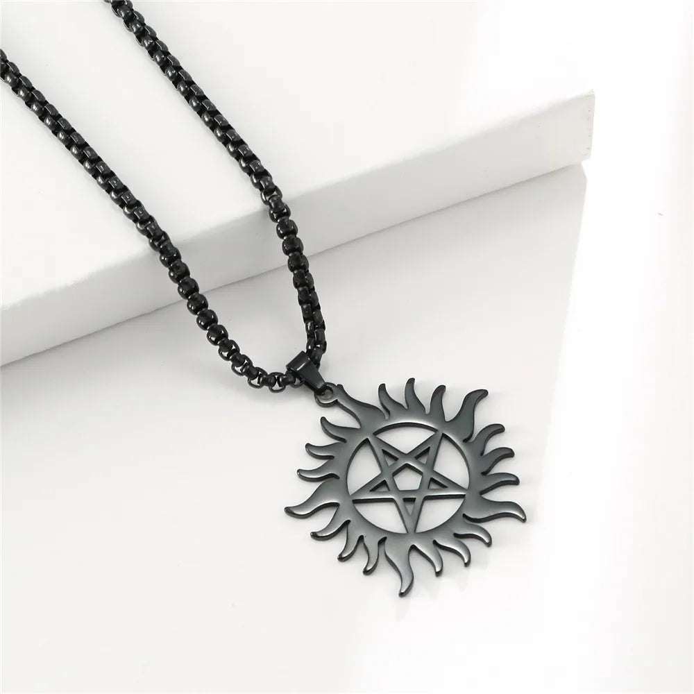 Supernatural Stainless Steel Shining Sun Pentagram Pendant Necklace - Supernatural -