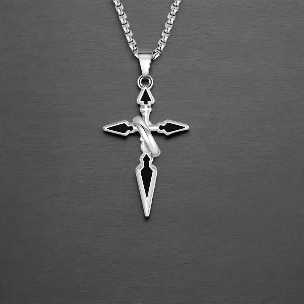 Unisex Sleek Stainless Steel Arrow Shaped Cross Necklace - Lovez Aqua© - 60cm