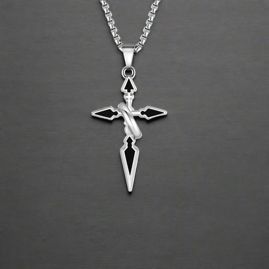 Unisex Sleek Stainless Steel Arrow Shaped Cross Necklace - Lovez Aqua© - 60cm
