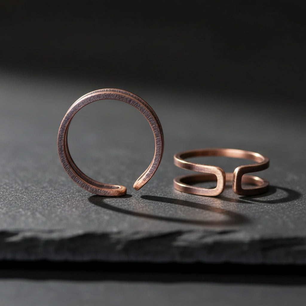Hand-Crafted Solid Copper Adjustable Matching Couple Rings - Lovez Aqua© -