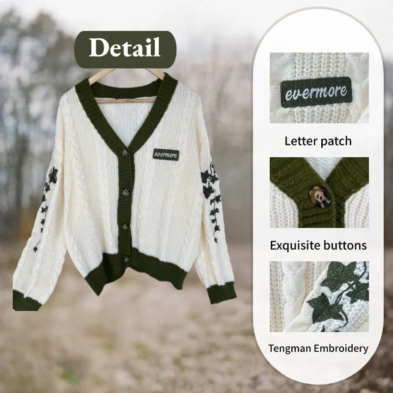 Taylor Swift Evermore Black & White Cozy Knitted Embroidered Women's Cardigan - Lovez Aqua© -