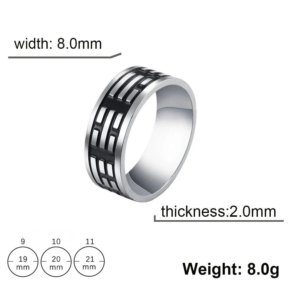 Men's Geometric Engraved Pattern Thick Stainless Steel Band Ring - Lovez Aqua© - Style 11 / 11
