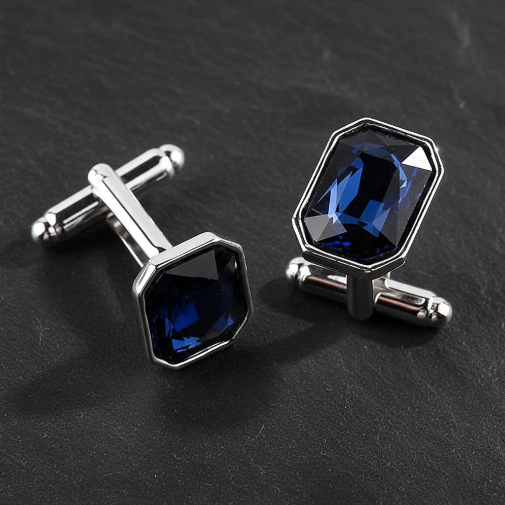 Men's Luxury Crystal Rhinestone Rectangle Cufflinks - Lovez Aqua© -