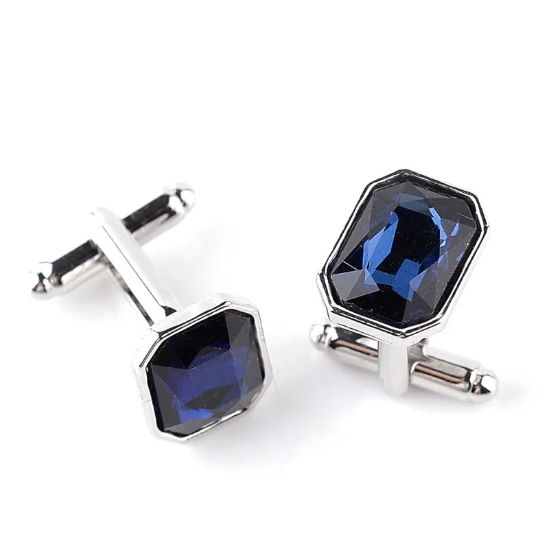 Men's Luxury Crystal Rhinestone Rectangle Cufflinks - Lovez Aqua© - Dark Blue