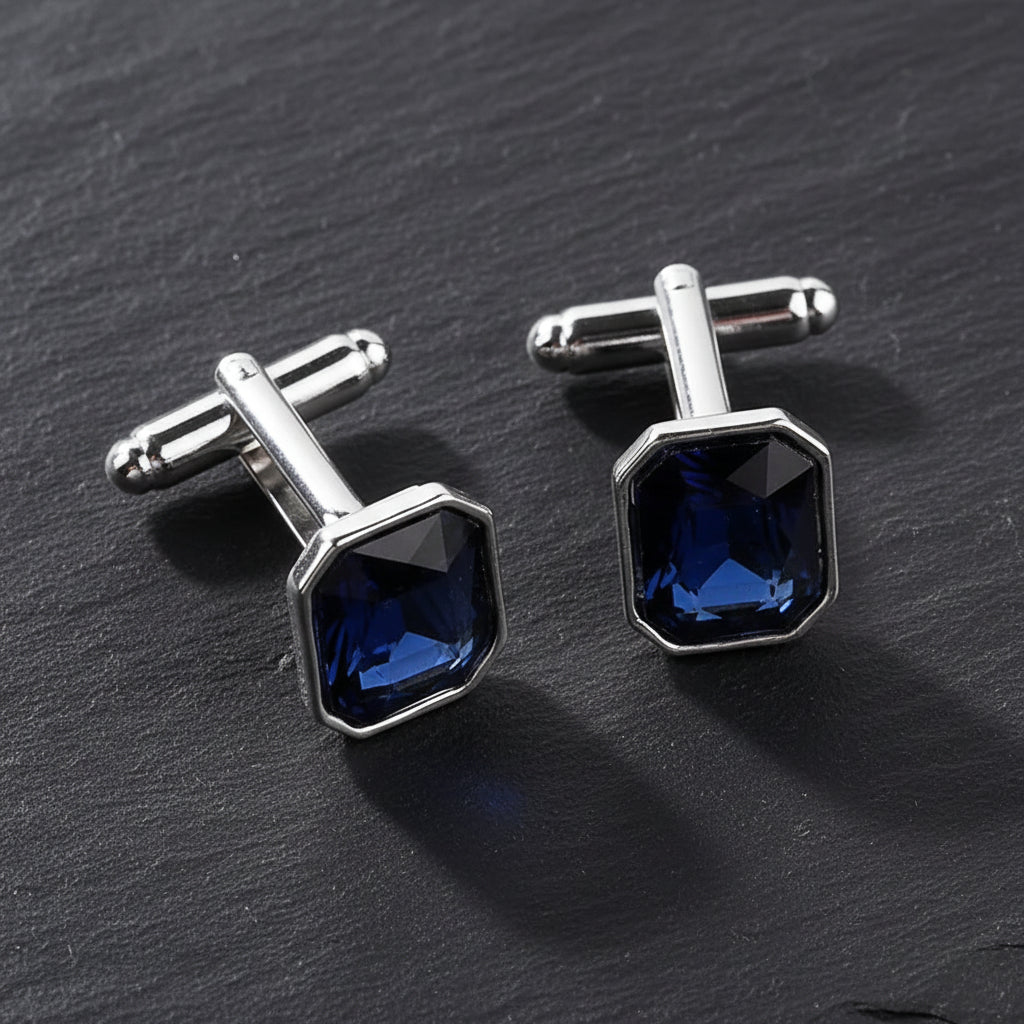Men's Luxury Crystal Rhinestone Rectangle Cufflinks - Lovez Aqua© - Dark Blue