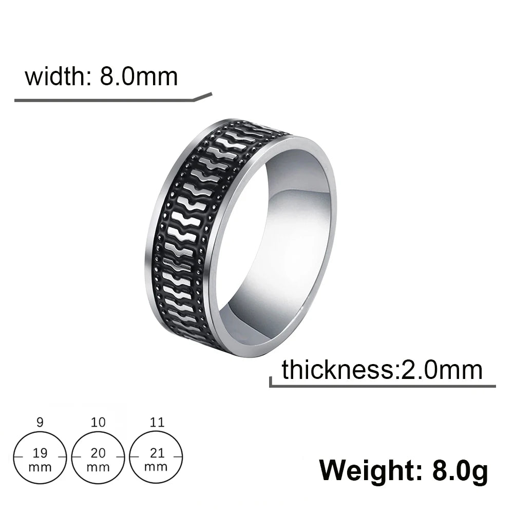 Men's Geometric Engraved Pattern Thick Stainless Steel Band Ring - Lovez Aqua© - Style 16 / 11