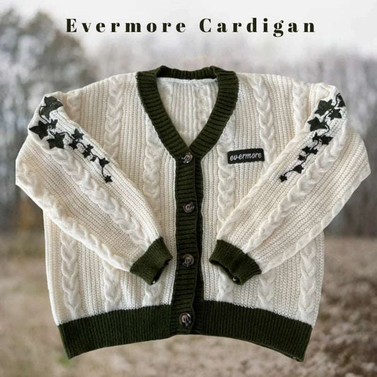 Taylor Swift Evermore Black & White Cozy Knitted Embroidered Women's Cardigan - Lovez Aqua© -