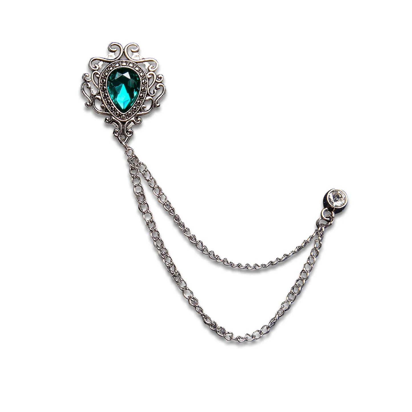 Men's Teal & Aqua Blue Silk Necktie, Handkerchief, Brooch & Cufflinks Set - Lovez Aqua© -