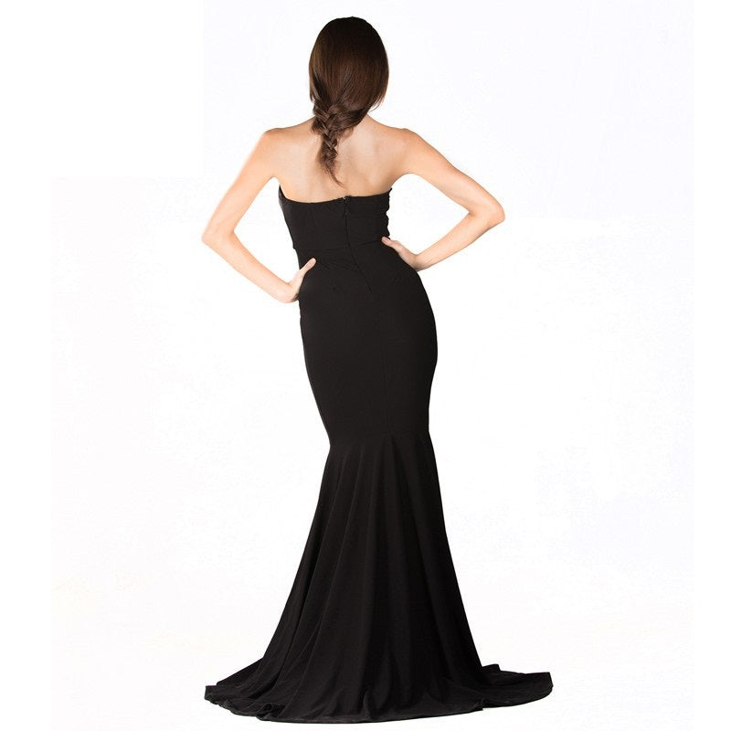 Elegant Strapless Black Floor-Sweeping Evening Gown with Mermaid Silhouette - Lovez Aqua© -