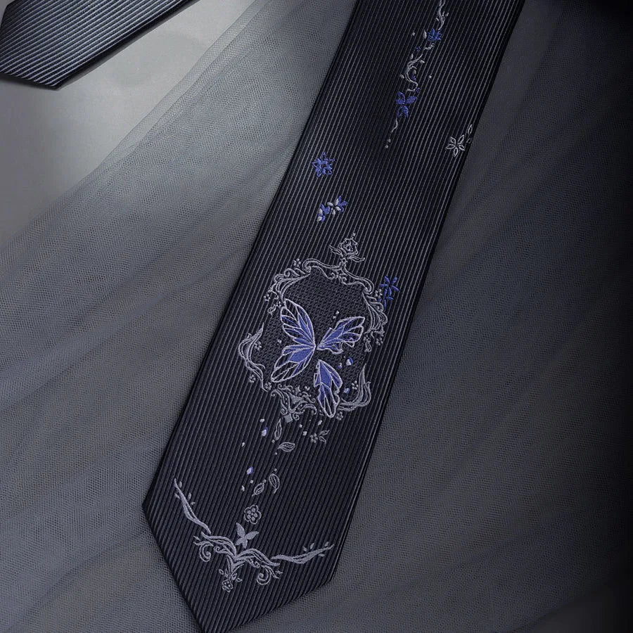Gothic Japanese Anime Style Black & Purple Broken Butterfly Men's Necktie - Lovez Aqua© -