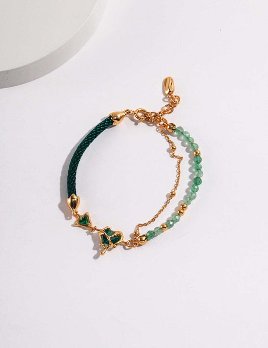 Women's Abstract 18ct Gold Plated Green Strawberry Crystal Heart Bracelet - Lovez Aqua© - Default Title