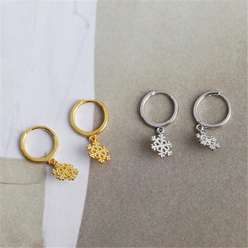 Women's Minimalist 925 Sterling Silver Christmas Snowflake Hoop Dangle Earrings - Lovez Aqua© -
