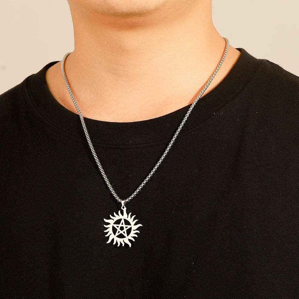 Supernatural Stainless Steel Shining Sun Pentagram Pendant Necklace - Supernatural -