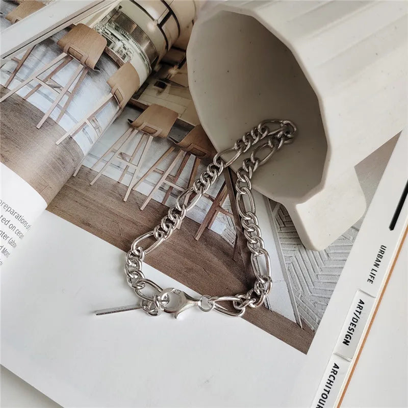 Women's 925 Sterling Silver Chic Thick Link Chain Bracelet - Lovez Aqua© -