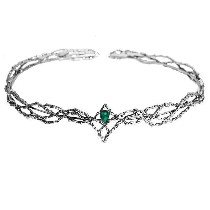 Lord of the Rings Elven King Thrandiul Delicate Elvish Waterdrop Crystal Crown - Lord of the Rings - Silver Green