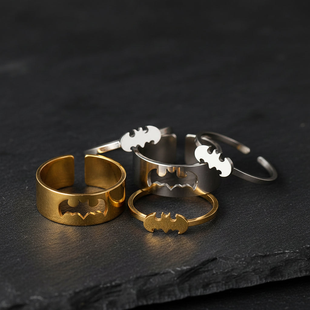 Marvel's Batman Signal Adjustable Matching Couple Gold Rings (2Pcs/Set) - Lovez Aqua© -