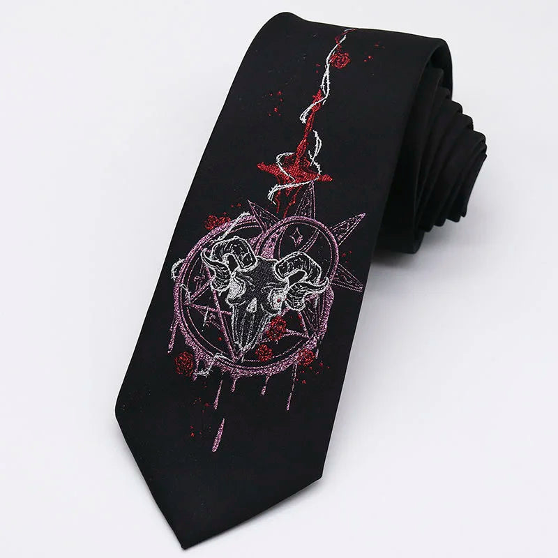 Night Gothic Dark Magic Japanese Style Detailed Illustrated Men's Necktie - Lovez Aqua© - 1