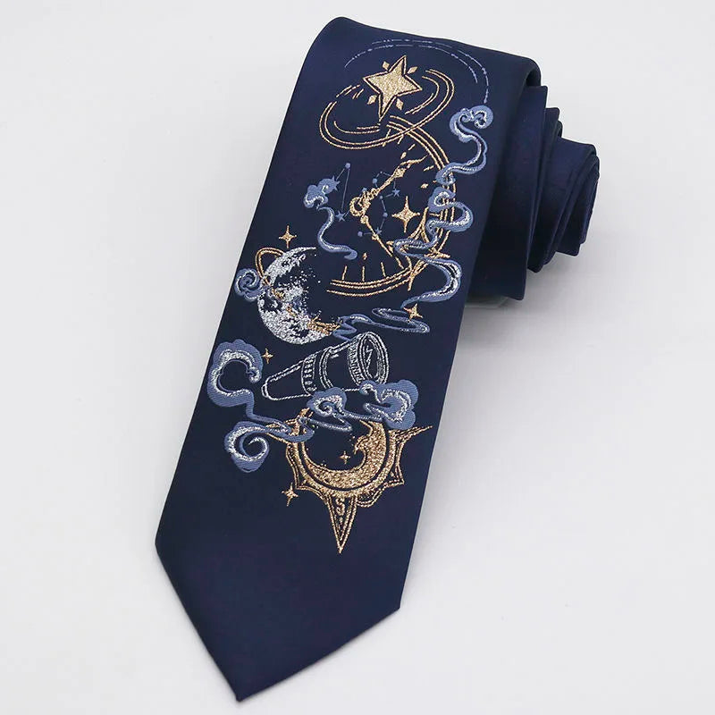 Night Gothic Dark Magic Japanese Style Detailed Illustrated Men's Necktie - Lovez Aqua© - 2