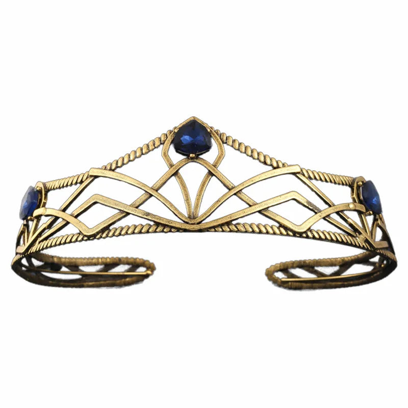 Women's Elvish Inspired Gold Silver Baroque Crystal Tiara - Lovez Aqua© - Gold Dark Blue