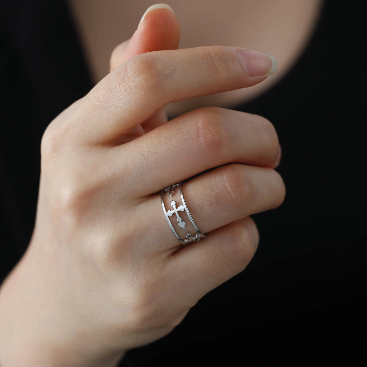Elegant Religious Cross Stainless Steel Unisex Ring - Lovez Aqua© -