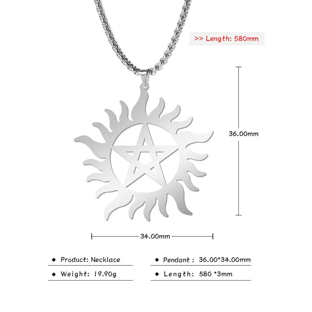 Supernatural Stainless Steel Shining Sun Pentagram Pendant Necklace - Supernatural - Steel - Men