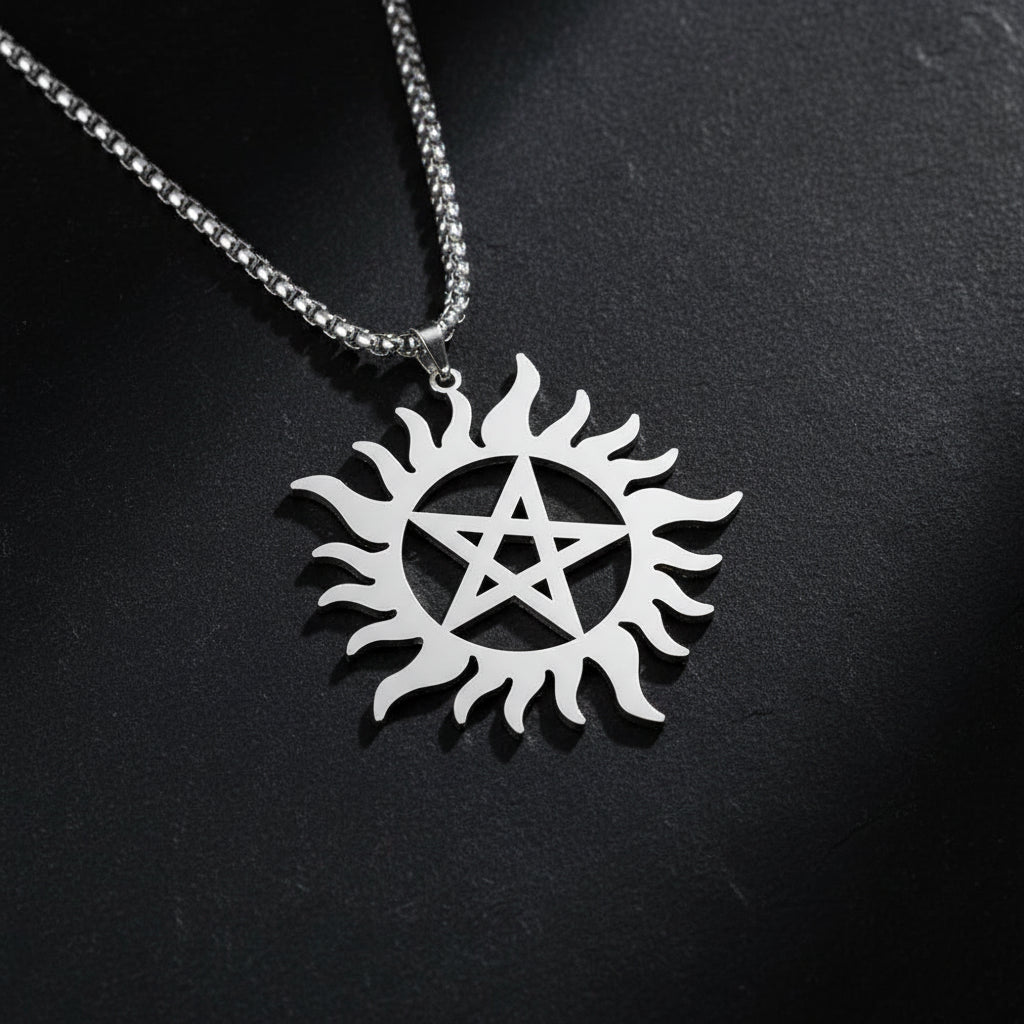 Supernatural Stainless Steel Shining Sun Pentagram Pendant Necklace - Supernatural - Steel - Men