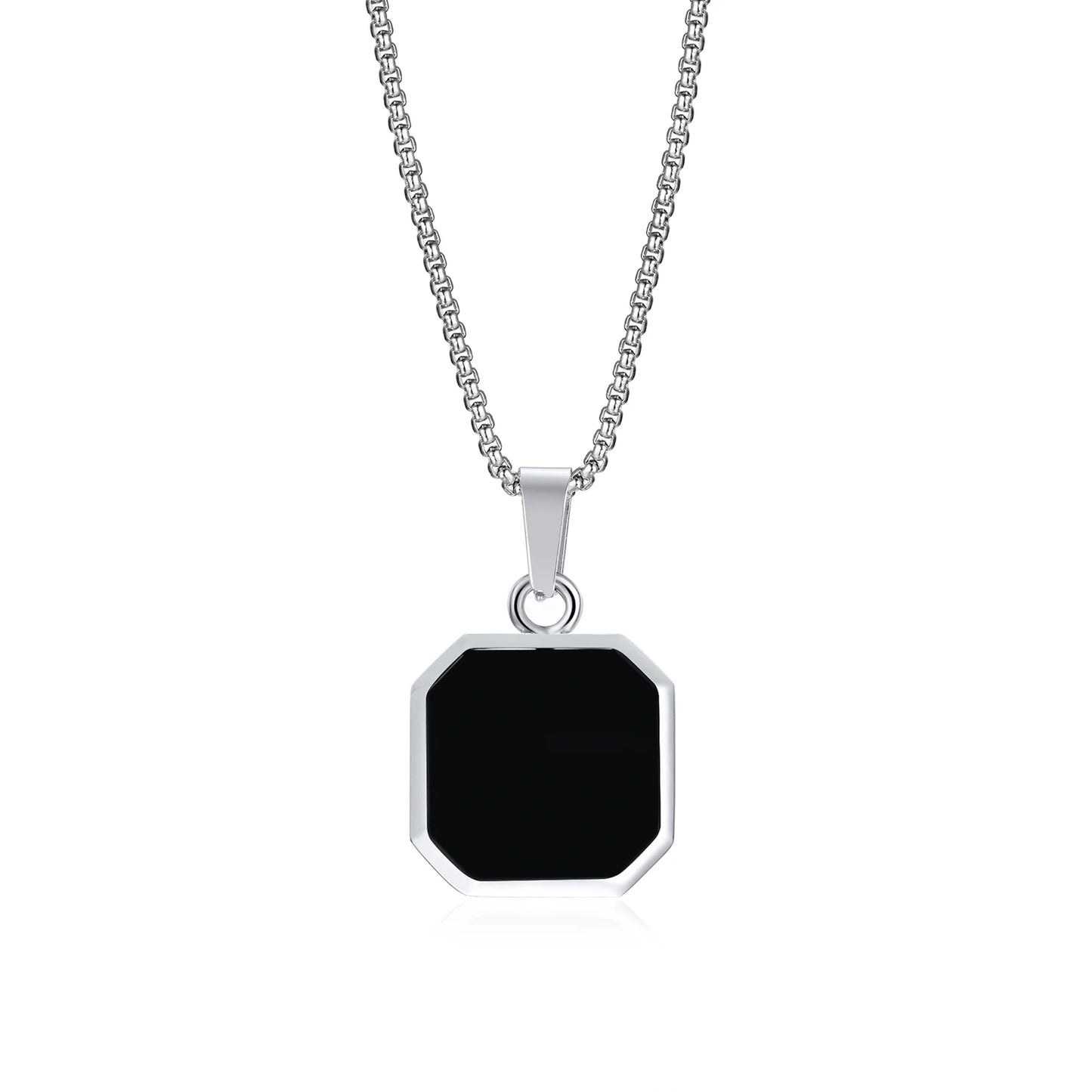 Men's Geometric Lapis Lazuli/Black Enamel Stone Square Pendant Necklace - Lovez Aqua© - Black Silver / 60cm