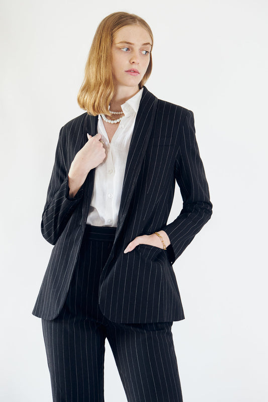 Sleek Women's Classic Black & White Striped Work Suit Jacket Blazer - Lovez Aqua© -