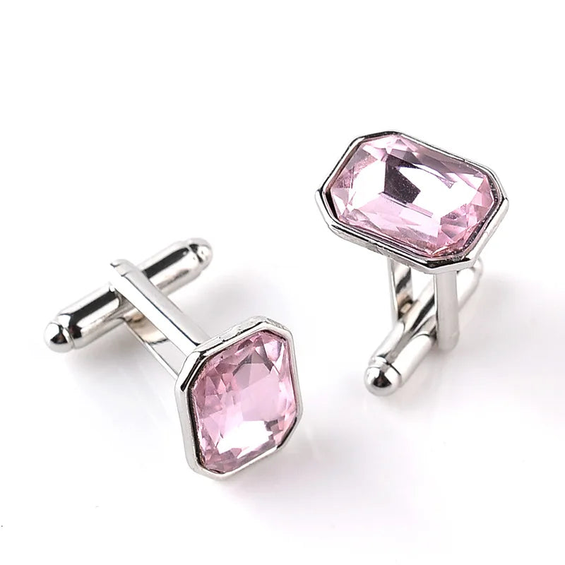 Men's Luxury Crystal Rhinestone Rectangle Cufflinks - Lovez Aqua© - Pink