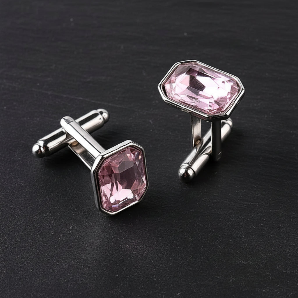 Men's Luxury Crystal Rhinestone Rectangle Cufflinks - Lovez Aqua© - Pink
