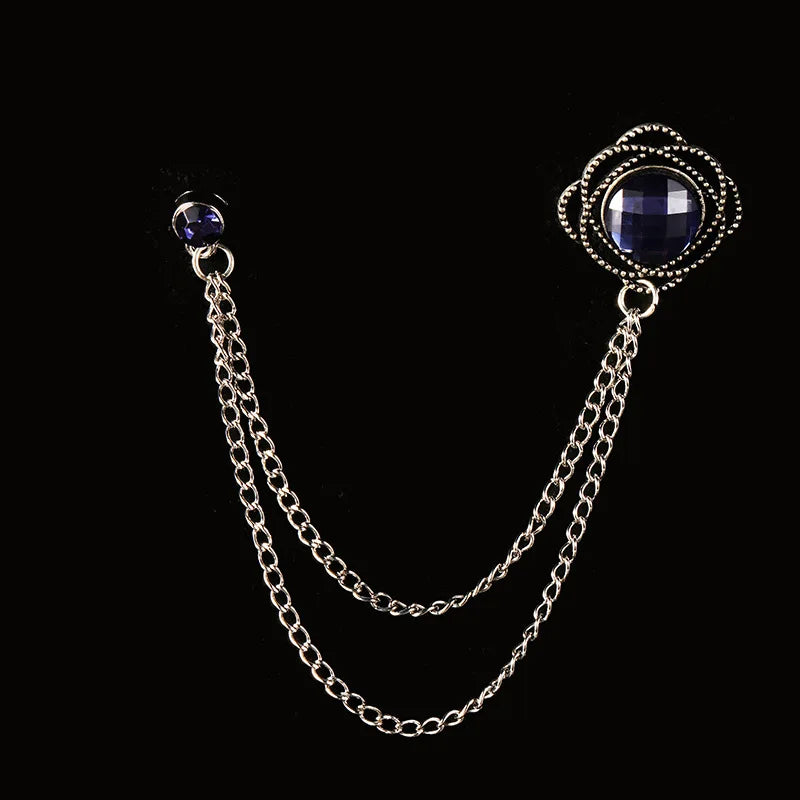 Men's Baroque Rhinestone Classic Chain Link Vintage Lapel Pin Brooch - Lovez Aqua© - Style 4
